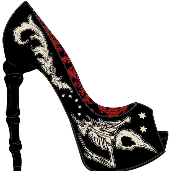 Too Fast Shoes - Too Fast Bird Skeleton Heel Rockabilly Pinup Goth